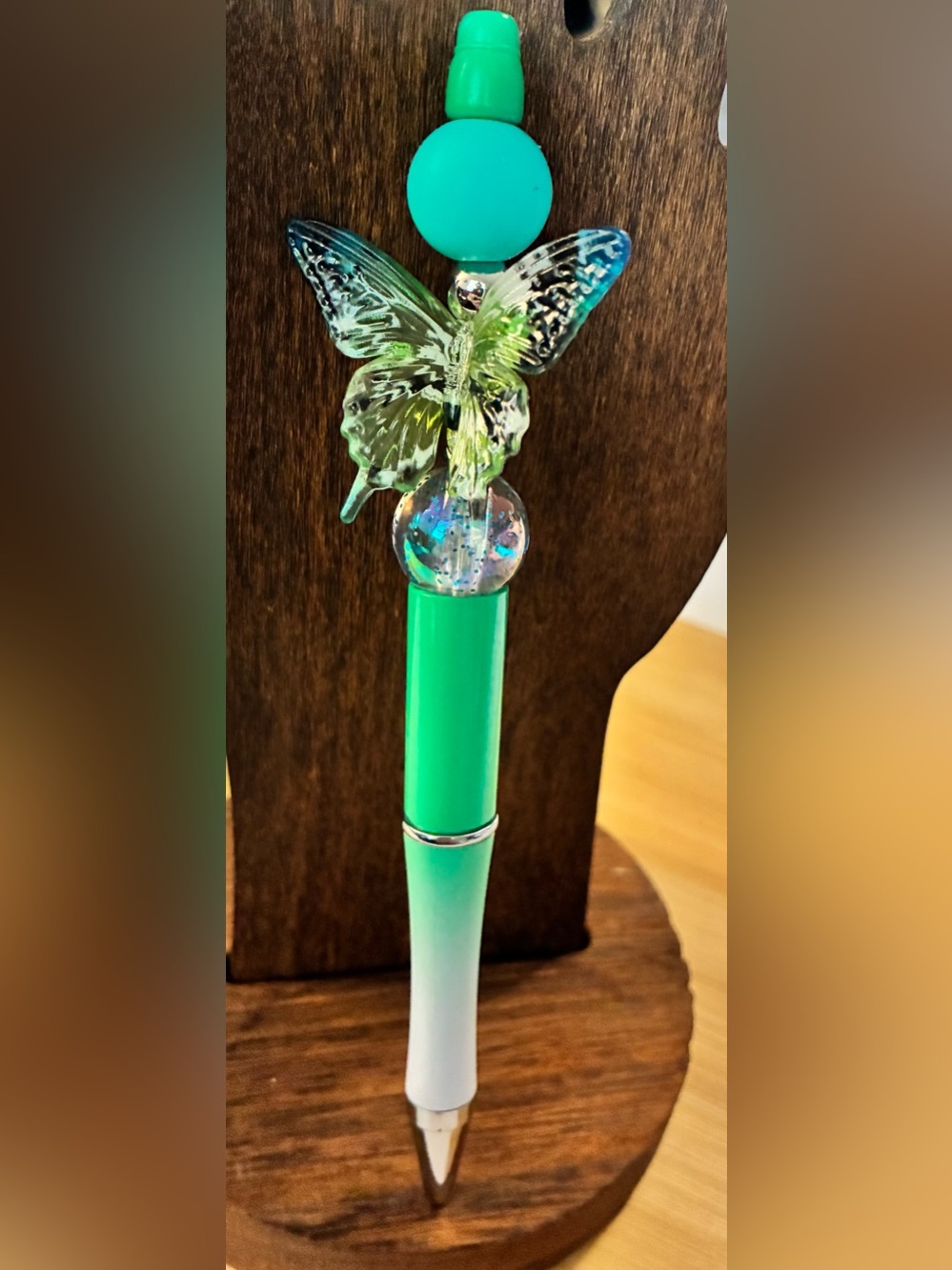 Green Butterfly Beaded Ombre Ballpoint Pen - Picture 4 of 4